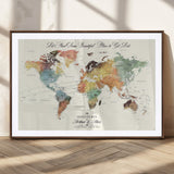 10311652-MGC-FP-36x24_Walnut-Personalized World Map Wall Art - Watercolor Travel Map with Custom Names Minimalist Design for Couples&Families - Decor for Home,
