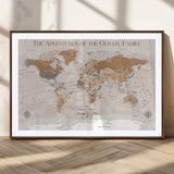 34289723-MGC-FP-36x24_Walnut-Personalized World Map Wall Art – Elegant Beige and Brown Adventure Map Canvas Print for Family Home, Living Room, Study or Office