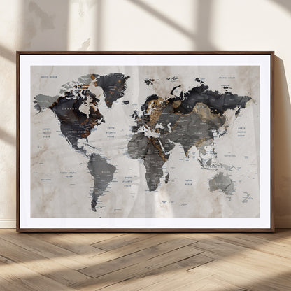 MGC-FP-36x24 - World Map Wall Art Canvas Print, Framed Rustic Map Art Picture Print, Antique Map Perfect Rustic Explorer Decor Artwork