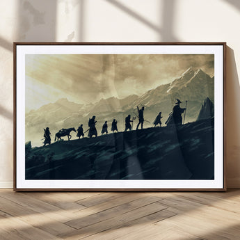 76547-MGC-FP-36x24_Walnut-Fellowship Journey Wall Art Canvas Print, Framed LOTR Art Picture Print, Middle Earth Perfect Tolkien Fantasy Decor Artwork