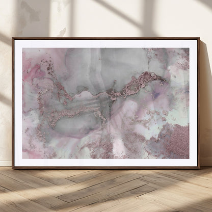16416-MGC-FP-36x24_Walnut-Blush Marble Wall Art Canvas Print, Framed Rose Gold Art Picture Print, Pink Cloudy Perfect Modern Glam Decor Artwork