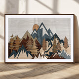 80300-MGC-FP-36x24_Walnut-Geometric Mountains Wall Art Canvas Print, Framed Stylized Trees Art Picture Print, Graphic Forest Perfect Rustic Abstract Decor