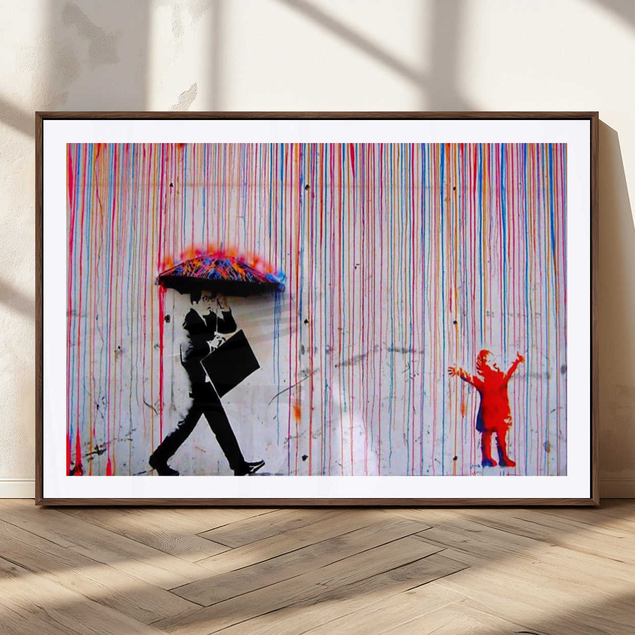 69505-MGC-FP-36x24_Walnut-Graffiti Girl Wall Art Canvas Print, Framed Urban Contrast Art Picture Print, Vibrant Graffiti Perfect Urban Pop Decor Artwork