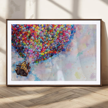 18792-MGC-FP-36x24_Walnut-Up Movie House Wall Art Canvas Print, Framed Carls Journey Art Picture Print, Up Inspired Perfect Animated Whimsical Decor Artwork