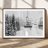 49274-MGC-FP-36x24_Walnut-Snowy Forest Wall Art Canvas Print, Framed Ski Lift Art Picture Print, Mountain Snow Perfect Minimal Winter Lodge Decor Artwork