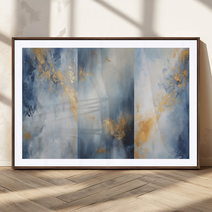 41836-MGC-FP-36x24_Walnut-Abstract Gold Wall Art Canvas Print, Framed Blue Layers Art Picture Print, Elegant Cloud Perfect Elegant Minimalist Decor Artwork