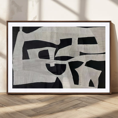 33714-MGC-FP-36x24_Walnut-Monochrome Design Wall Art Canvas Print, Framed Modern Linework Art Picture Print, Textured Shapes Perfect Monochrome Modern Decor