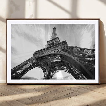 40006-MGC-FP-36x24_Walnut-Eiffel Tower Wall Art – Black and White Architectural Photo Print, Paris Inspired Decor for Bedroom, Office, Studio or Modern