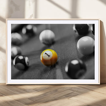 52108-MGC-FP-36x24_Natural-Precision Pool Table Wall Art – Close Up Yellow 1 Ball Canvas Print, Hand-Played Billiards Game Decor for Office, Game Room, or