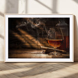 92305-MGV-CV-36X24-Whiskey & Cigar Wall Art – Moody Whiskey and Cigar Canvas Print, Sophisticated Bar or Home Lounge Decor for Office, Man Cave or