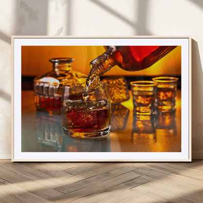 18250-MGC-FP-36x24_Natural-Whiskey Pour Wall Art – Captivating Whiskey Splash Canvas Print, Elegant Bar or Home Lounge Decor for Office, Man Cave or Living