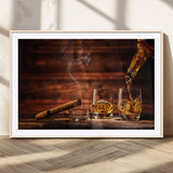 91042-MGC-FP-36x24_Natural-Whiskey & Cigar Wall Art – Elegant Whiskey Pour and Smoldering Cigar Canvas Print, Sophisticated Bar or Lounge Decor for Home,