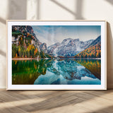 10402-MGC-FP-36x24_Natural-Snowy Mountain Lake Wall Art – Autumn Landscape Canvas Print with Reflection, Nature Decor for Living Room, Office, Bedroom or