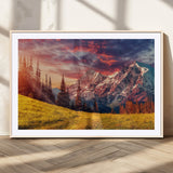83947-MGC-FP-36x24_Natural-Sunset Mountain Landscape Wall Art – Panoramic Alpine Meadow and Snow Capped Peaks Canvas Print, Nature Scenic Decor for Home,