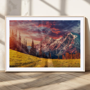 83947-MGC-FP-36x24_Natural-Sunset Mountain Landscape Wall Art – Panoramic Alpine Meadow and Snow Capped Peaks Canvas Print, Nature Scenic Decor for Home,