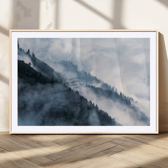 85737-MGV-CV-36X24-Misty Mountain Wall Art – Atmospheric Pine Forest Canvas Print with Fog and Mist, Calm Nature Decor for Living Room, Bedroom,