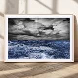 36012-MGC-FP-36x24_Natural-Dramatic Stormy Ocean Waves Black and White with Deep Blue Highlights – Moody Seascape Wall Art, Nature Photography Print for Home