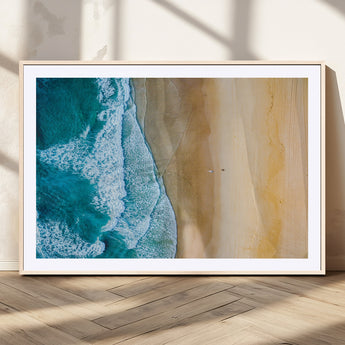 46640-MGC-FP-36x24_Natural-Aerial Beach Wall Art – Turquoise Waves and Golden Sand Canvas Print with Lone Surfer, Coastal Ocean Decor for Living Room,