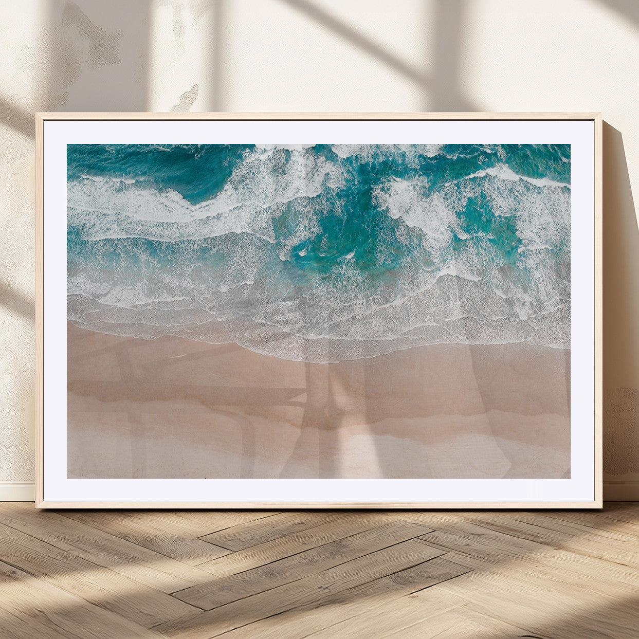 39236-MGC-FP-36x24_Natural-Ocean Beach Wall Art – Aerial View of Waves and Sand Canvas Print, Coastal Home Decor for Living Room, Bedroom, Office or Beach