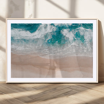 39236-MGC-FP-36x24_Natural-Ocean Beach Wall Art – Aerial View of Waves and Sand Canvas Print, Coastal Home Decor for Living Room, Bedroom, Office or Beach