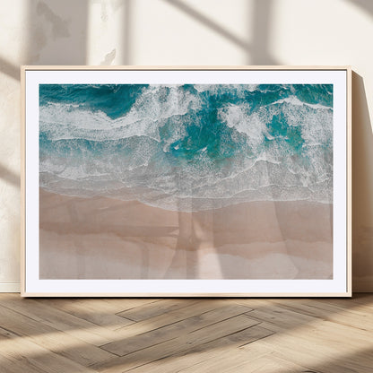 39236-MGC-FP-36x24_Natural-Ocean Beach Wall Art – Aerial View of Waves and Sand Canvas Print, Coastal Home Decor for Living Room, Bedroom, Office or Beach