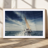 75430-MGC-FP-36x24_Natural-Sailing Boat Wall Art – Dynamic Ocean Yacht Canvas Print, Nautical Decor for Living Room, Office, Beach House or Cabin