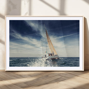 75430-MGC-FP-36x24_Natural-Sailing Boat Wall Art – Dynamic Ocean Yacht Canvas Print, Nautical Decor for Living Room, Office, Beach House or Cabin