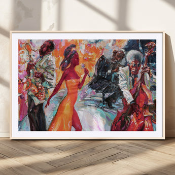 24452-MGC-FP-36x24_Natural-Vibrant Jazz Musician Painting - Expressive Art Print of Live Jazz Band, Perfect Wall Decor for Music Lovers and Art Enthusiasts