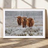 10396-MGC-FP-36x24_Natural-Highland Cattle Wall Art – Rustic Winter Landscape Canvas Print, Farmhouse Decor for Living Room, Office, Cabin or Country Home