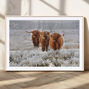 10396-MGC-FP-36x24_Natural-Highland Cattle Wall Art – Rustic Winter Landscape Canvas Print, Farmhouse Decor for Living Room, Office, Cabin or Country Home