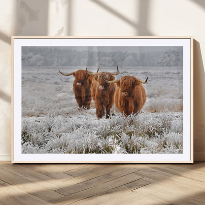 10396-MGC-FP-36x24_Natural-Highland Cattle Wall Art – Rustic Winter Landscape Canvas Print, Farmhouse Decor for Living Room, Office, Cabin or Country Home