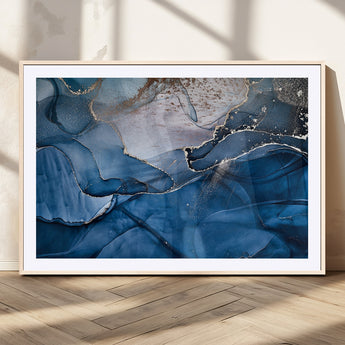 27810-MGV-CV-36X24-Abstract Blue Gold Fluid Art Wall – Modern Canvas Print, Elegant Home & Office Wall Art, Stylish Living Room or Bedroom Decor