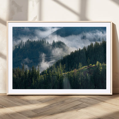 55972-MGC-FP-36x24_Natural-Whispering Pines Wall Art – Panoramic Misty Forest Canvas Print, Serene Nature Decor for Home, Office or Cabin Retreat
