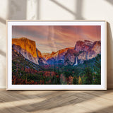 24519-MGV-CV-36X24-Yosemite Valley Sunset Wall Art – Majestic Mountain Landscape with Waterfall and Vibrant Sky, Nature Photography for Home or