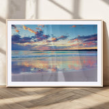 64882-MGC-FP-36x24_Natural-Tranquil Sunset Beach Wall Art – Panoramic Ocean Reflection Canvas Print, Calm Coastal Decor for Bedroom, Living Room or Office