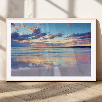 64882-MGC-FP-36x24_Natural-Tranquil Sunset Beach Wall Art – Panoramic Ocean Reflection Canvas Print, Calm Coastal Decor for Bedroom, Living Room or Office