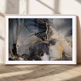 24068-MGC-FP-36x24_Natural-Luxury Abstract Wall Art – Gold & Gray Fluid Ink Painting Canvas, Modern Metallic Home Decor, Elegant Office or Living Room Accent