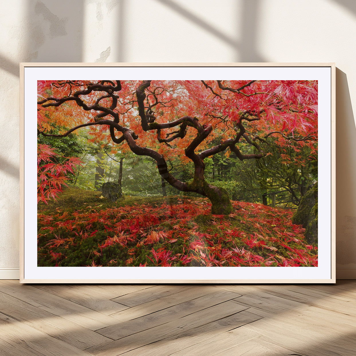 73343-MGC-FP-36x24_Natural-Autumn Maple Wall Art – Panoramic Vibrant Red Maple Tree Canvas Print, Seasonal Nature Decor for Office, Living Room or Garden