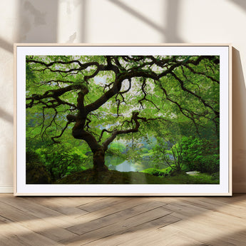 18094-MGC-FP-36x24_Natural-Emerald Canopy Wall Art – Panoramic Lush Green Tree Canvas Print, Serene Nature Decor for Office, Living Room or Meditation Space