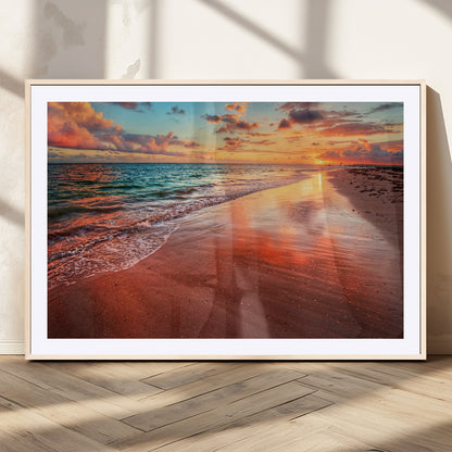 77723-MGV-CV-36X24-Sunset Beach Wall Art – Vibrant Ocean Waves and Golden Horizon Canvas Print, Coastal Seascape Photography Home Decor
