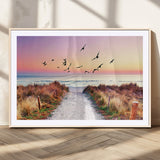 54411-MGC-FP-36x24_Natural-Coastal Path Sunrise Wall Art – Serene Ocean Canvas Print, Beach Landscape Decor for Living Room, Bedroom or Office, Peaceful