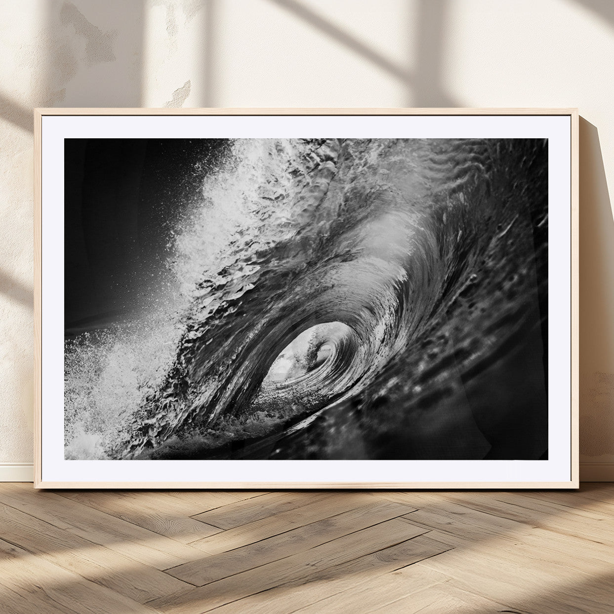 22702-MGV-CV-36X24-Black and White Ocean Wave Wall Art – Powerful Surf Curl Photography Canvas Print, Modern Coastal Decor for Living Room, Office or