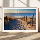 31889-MGV-CV-36X24-Sandy Beach Pathway Wall Art – Coastal Dune Fence and Ocean View Canvas Print, Relaxing Seaside Landscape Decor for Living Room or