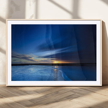 65405-MGV-CV-36X24-Blue Sunrise Seascape Wall Art – Tranquil Ocean Horizon Canvas Print with Golden Sunlight and Deep Sky, Coastal Landscape Decor