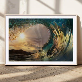 38256-MGV-CV-36X24-Ocean Wave Wall Art – Stunning Sunrise Through Curling Wave Canvas Print, Coastal Surf Photography Seascape Decor for Living Room,