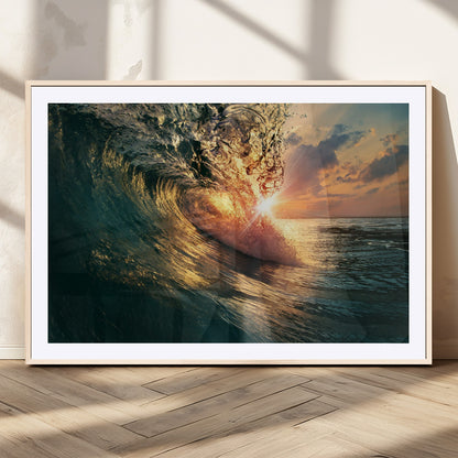 55359-MGV-CV-36X24-Radiant Ocean Wave Wall Art – Panoramic Surf Canvas Print, Vibrant Sunset Beach Decor for Home, Office or Man Cave