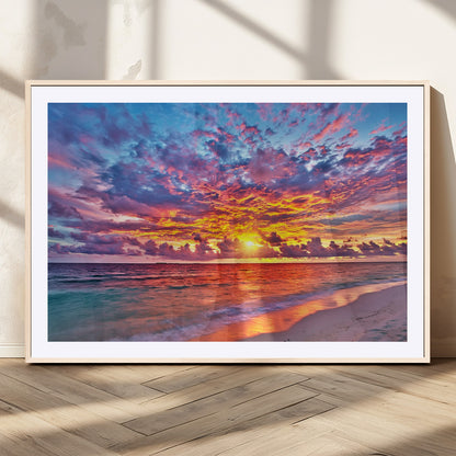 72836-MGV-CV-36X24-Fiery Sunset Beach Wall Art – Panoramic Vibrant Ocean Canvas Print, Dramatic Coastal Decor for Living Room, Bedroom or Office