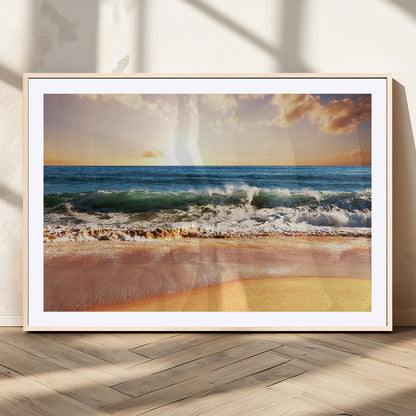 79005-MGV-CV-36X24-Golden Sunrise Ocean Waves Wall Art – Panoramic Seashore Canvas Print, Calming Coastal Decor for Home, Office or Relaxation Space