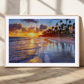 19917-MGV-CV-36X24-Tropical Sunset Beach Wall Art – Panoramic Palm Trees and Ocean Canvas Print, Vibrant Coastal Decor for Living Room, Office or Man