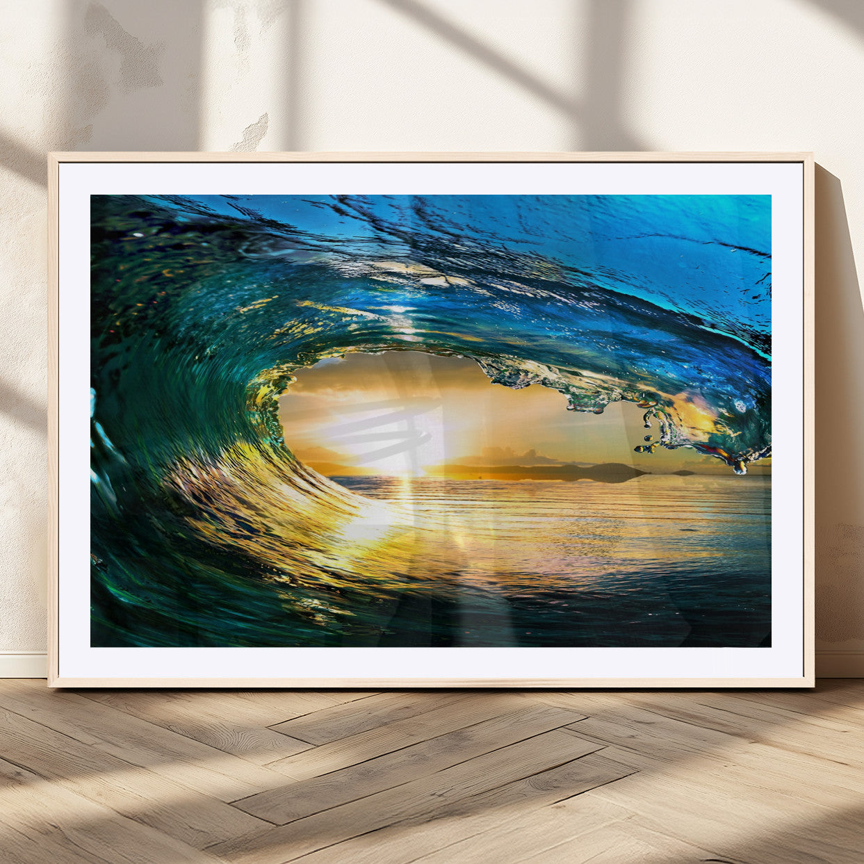 19378-MGV-CV-36X24-Ocean Wave Sunset Wall Art – Vibrant Surf and Golden Horizon Canvas Print, Coastal Seascape Photography for Living Room, Bedroom,